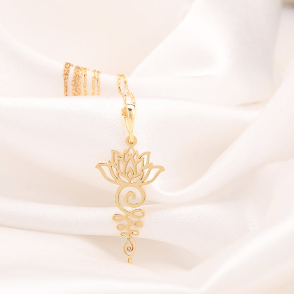 14K Solid Gold Lotus Necklace, Meditation Necklace, Silver Lotus Pendant, Gold Zen Necklace, Floral Design Necklace, Dainty Lotus Necklace