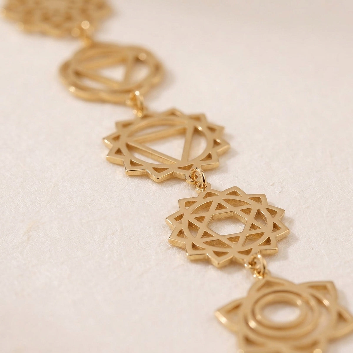 14K Solid Gold 7 Chakras Cascade Y-Lariat Drop Necklace - 14K Solid Gold