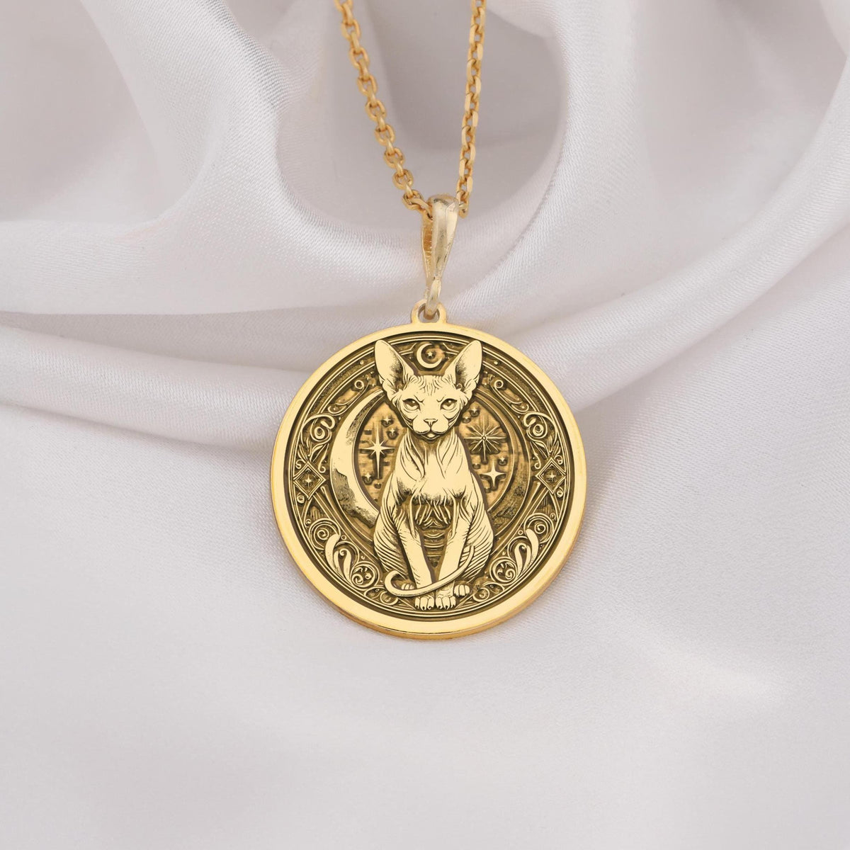 Sphinx cat necklace crafted in 14K solid gold. This unique pendant combines elegance and feline charm, perfect for cat lovers or a thoughtful gift for her. Ideal for birthdays, anniversaries, or special occasions.