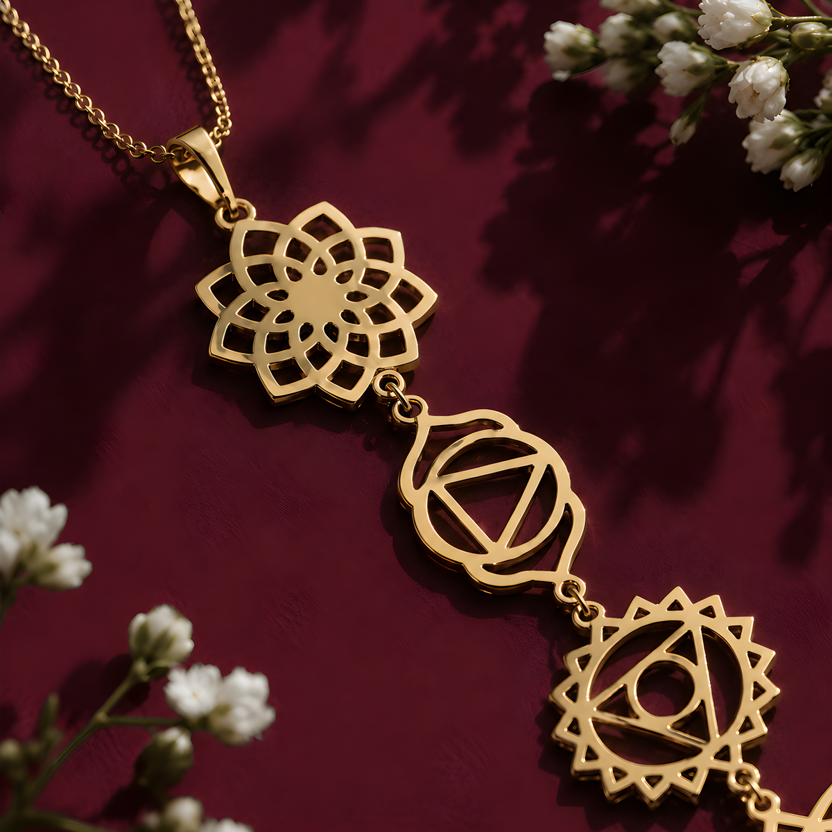 7 Chakra Healing Necklace - 14K Solid Gold