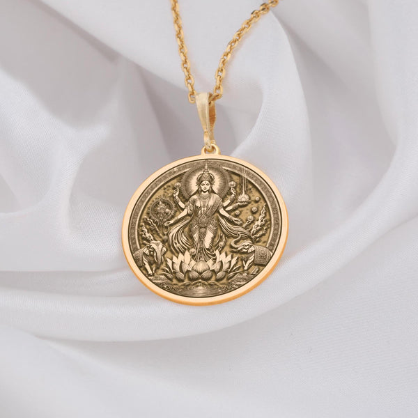 Lakshmi necklace gold Pendant Hindu Goddess of Wealth, Prosperity & Fortune | Spiritual Amulet for Abundance & Blessings | Handmade Hindu Jewelry | Goddess Lakshmi Necklace for Success & Good Luck | Divine Lakshmi Talisman | Gold & Silver Lakshmi Charm for Protection & Prosperity