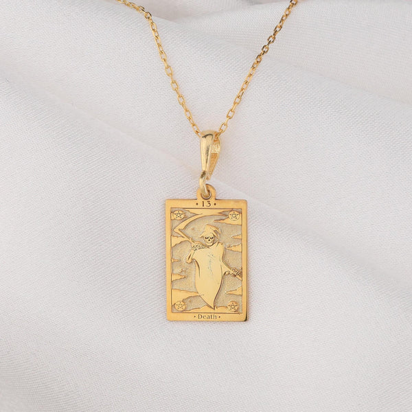 Death tarot necklace , gold death tarot necklace , silver death taroth necklace , gold tarot necklace, gift for tarot lovers .
