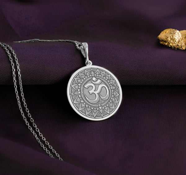 14K Solid Gold Om Pendant Necklace, Sacred Om Necklace , Spiritual Meditation Mindfulness Jewelry, Personalized Yoga Meditation Pendant