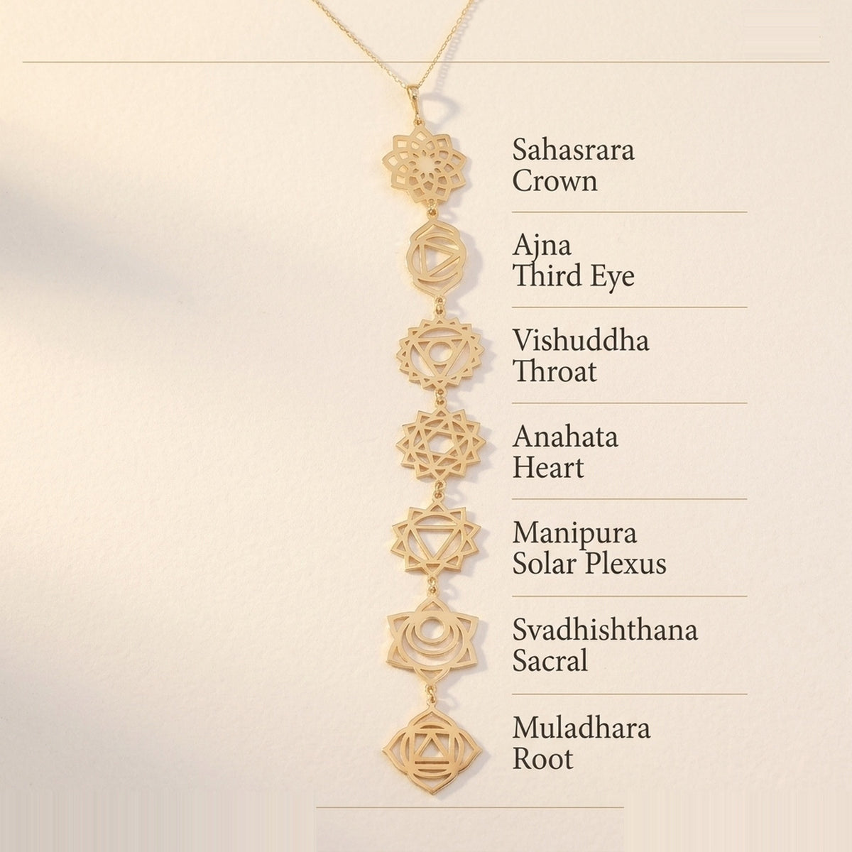 14K Solid Gold 7 Chakras Cascade Y-Lariat Drop Necklace - 14K Solid Gold