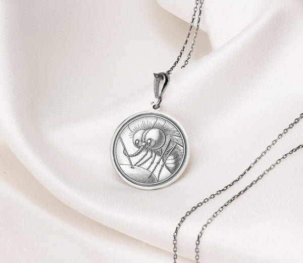 Mosquito 14K Solid Gold Pendant, Fly insect Silver Charm Pendant, Fly Bite Gold Charm Necklace, Funny Insect Charm Necklace, Cute Mosquito