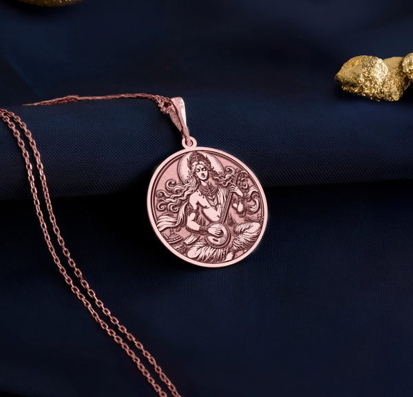 14K Solid Gold Gandharva Charm Necklace, Hindu Musician Necklace, Sri Vishwavasu Gold Pendant, Sri Gandharva Medallion, Vishwavasu Charm