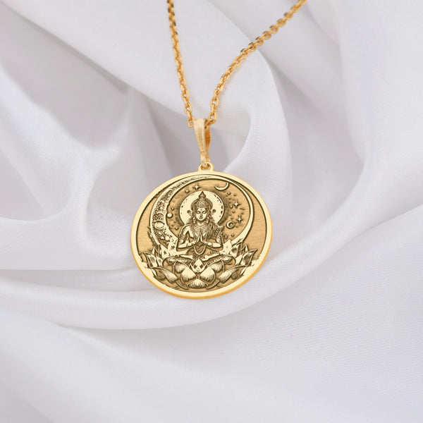 Gold Chandra Necklace, Gold Moon God Pendant, Gold Lunar Deity Necklace, Hindu Moon Jewelry, Solid Gold Chandra Pendant, Gold Soma Necklace, Astrological Gold Pendant, Gold Celestial Necklace, Hindu Mythology Gold Jewelry,