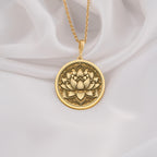 14K Gold Lotus Flower Necklace, a minimalist pendant symbolizing purity and growth. Perfect as a spiritual gift for women or yoga enthusiasts. Handcrafted with timeless design, ideal for weddings, anniversaries, and everyday wear.