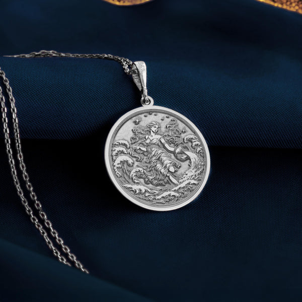 Aquarius women pendant necklace Silver zodiac gifts for her, horoscope charm aquarius, birthsign, constellation aquarius featuring the zodiac symbol, a bold statement piece for astrology lovers, perfect for everyday wear.