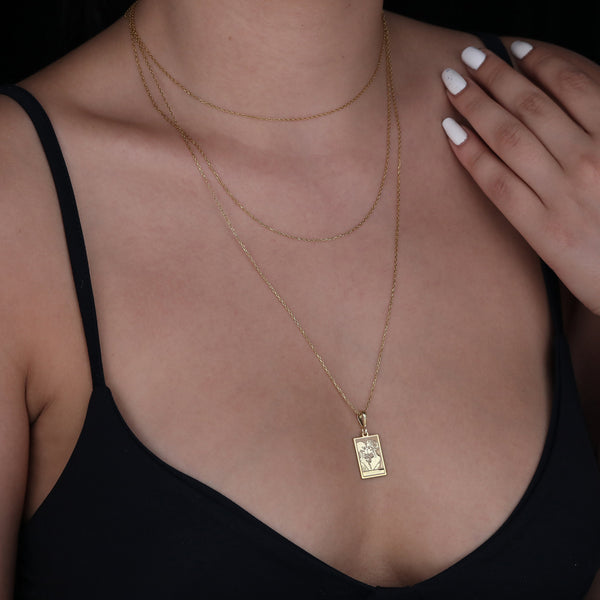 14K Solid Gold The Lovers Tarot Necklace, Tarot Gift for Couple, Skeleton Lovers Gold Pendant, Silver Tarot Charm, Romantic jewelry gift