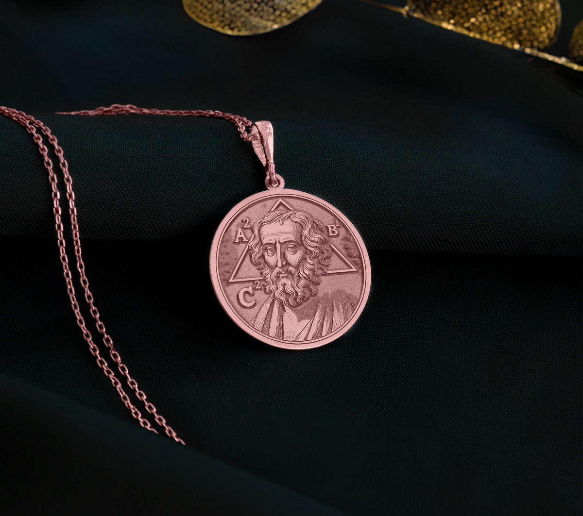 14K Solid Gold Pythagoras Charm Necklace, Pythagoras Silver Pendant, Rose Gold Pythagoras Necklace, Philosophy Jewelry, Pythagoreanism Charm