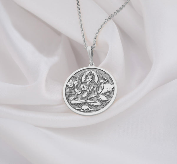 Buddhist Bodhisattva Tara Silver Pendant necklace featuring a detailed pendant of the Buddhist goddess, symbolizing compassion and protection. Tara coin pendant This luxurious piece combines spiritual significance with timeless style, perfect for those seeking meaningful jewelry.