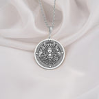 Freya Goddess Medallion Necklaces 925 925 Sterling Silver engraved portrait face pendant necklace with intricate scrollwork