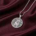 925 Sterling Silver Celestial English Bulldog Medallion showcasing powerful British breed with distinctive features surrounded by moon phases, stars and cosmic elements. Detailed celestial coin pendant. Premium English Bulldog jewelry symbolizing mystical strength.