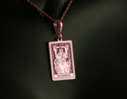 Emperor Tarot Major Arcana Pendant Necklaces 14K Rose 14K 14K Rose Gold Plated rectangular pendant featuring an emperor figure design and text necklace