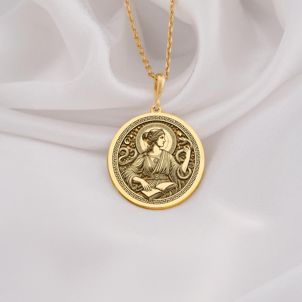14K Gold Greek Goddess Metis Necklace featuring a detailed mythology inspired pendant. Perfect for mythology lovers, elegant jewelry collectors, or as a unique gift for women. Handmade with premium craftsmanship and timeless style.