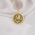 14K Gold Greek Goddess Metis Necklace featuring a detailed mythology inspired pendant. Perfect for mythology lovers, elegant jewelry collectors, or as a unique gift for women. Handmade with premium craftsmanship and timeless style.
