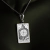 14K Solid Gold Wheel of Fortune Tarot Charm Necklace, Silver Wheel of Fortune Tarot Card Pendant, Triple Chain Tarot Charm Necklace