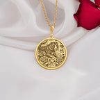 14K Gold Tiger Pendant Necklace featuring a detailed tiger and floral design, perfect for men and women. A unique piece of animal inspired jewelry, ideal for birthdays, anniversaries, or as a Chinese Zodiac gift.