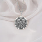 925 Sterling Silver Gemini Zodiac Medallion showcasing celestial twins with symbolic elements. Detailed astrological coin pendant with mirror figures and symbolic weapons. Premium birth sign jewelry symbolizing duality for May-June birthdays.