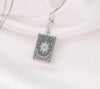 925 Sterling silver Star Tarot Card pendant necklace with detailed celestial engraving, featuring the iconic eight-pointed star symbolizing hope and renewal. Rectangular tarot-inspired design with intricate rays of light, moon phases, and mystical elements. Customizable spiritual jewelry perfect for divination enthusiasts and tarot collectors. Personalized metaphysical gift with &quot;THE STAR&quot; inscription. Handcrafted Major Arcana talisman representing divine guidance.