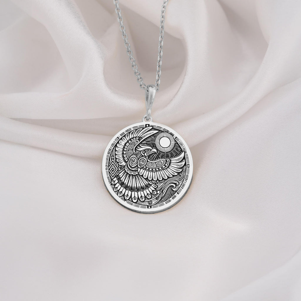 925 Sterling Silver Thunderbird Necklace featuring a detailed tribal design. Symbol of protection, spirituality, and strength. Handmade mystical pendant, ideal as a meaningful gift or spiritual jewelry piece for daily wear.