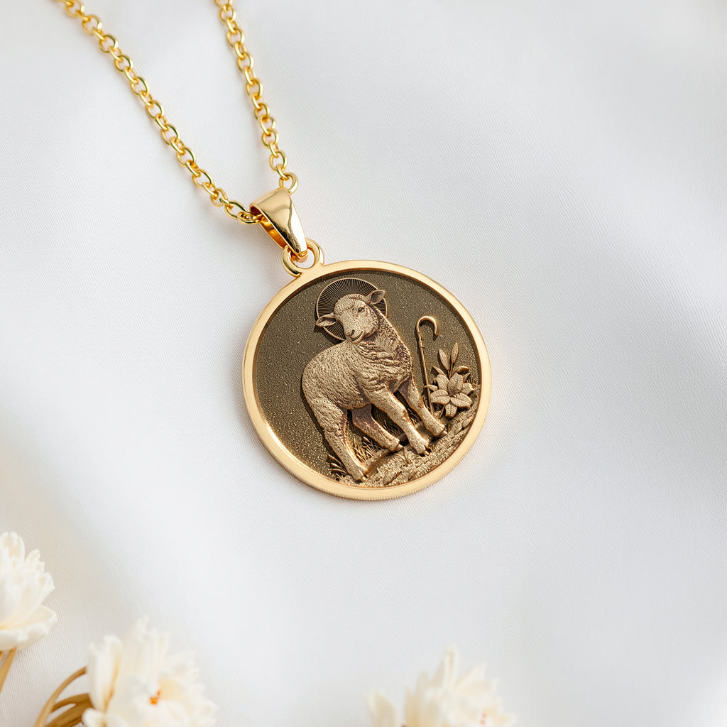 Lamb of God Coin Necklace | 14K Solid Gold - Spiritual Protection Christian Symbol