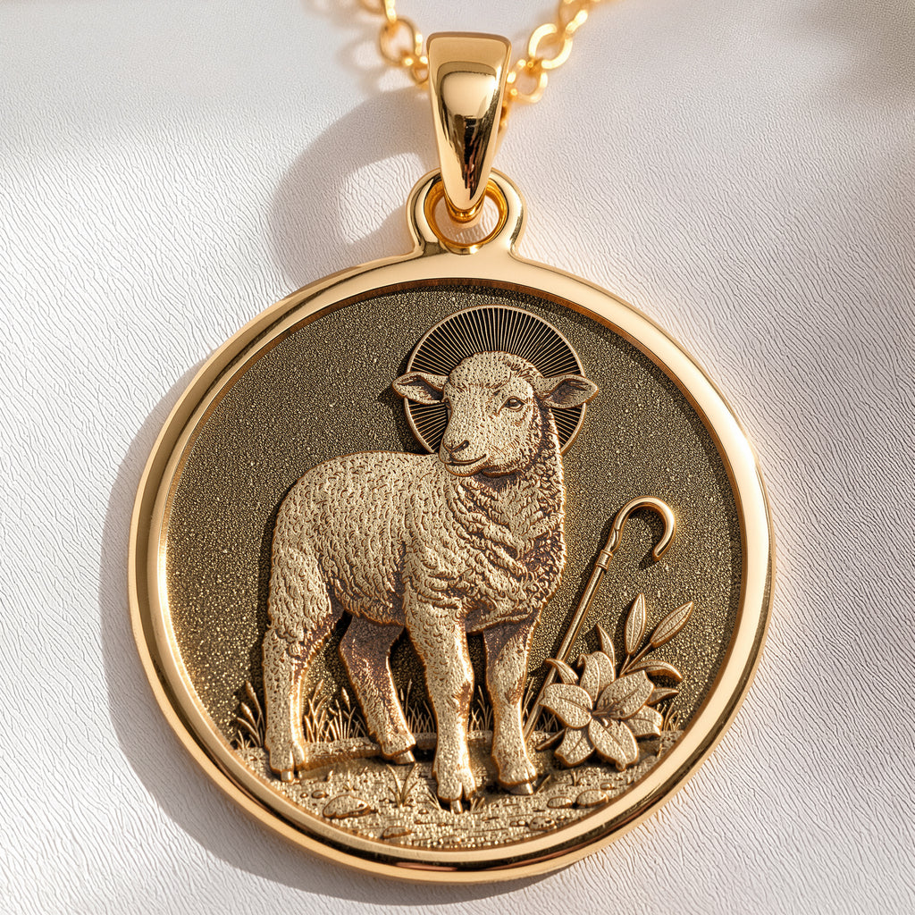 Lamb of God Coin Necklace | 14K Solid Gold - Spiritual Protection Christian Symbol