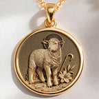 Lamb of God Coin Necklace | 14K Solid Gold - Spiritual Protection Christian Symbol