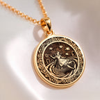 Alice in Wonderland Rabbit Hole Pendant Pendants 14K 14K Gold Plated pendant necklace featuring a classical figure design with intricate swirling patterns.