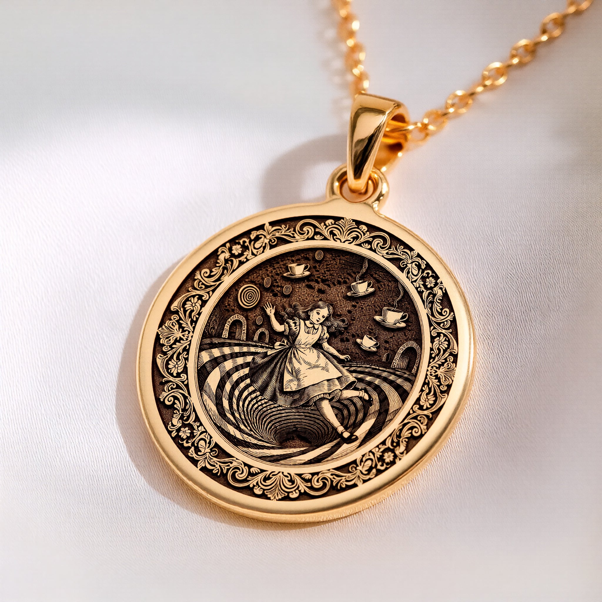 Alice in Wonderland Rabbit Hole Pendant | Silver & Plated Options - Literary Fantasy Gift