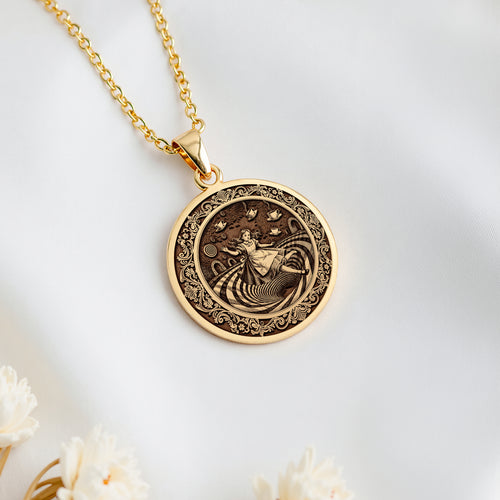 14K solid gold Alice in Wonderland Rabbit Hole Pendant: round  Alice in Wonderland fall...