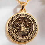 Alice in Wonderland Rabbit Hole Pendant Pendants 14K 14K Gold Plated pendant with vintage seated woman illustration design on a circular frame