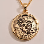 Silver Amor Fati coin pendant necklace, symbol of acceptance and resilience. Crafted in 925 sterling silver, this lightweight, dainty charm is ideal for layering, daily wear, and as a timeless, unique gift with elegant, minimalist design.