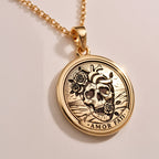 Rose gold plated Amor Fati necklace pendant, charm of resilience and acceptance. Lightweight and dainty, ideal for layering or daily wear. A unique, meaningful gift blending boho style and minimalist elegance with stoic depth.