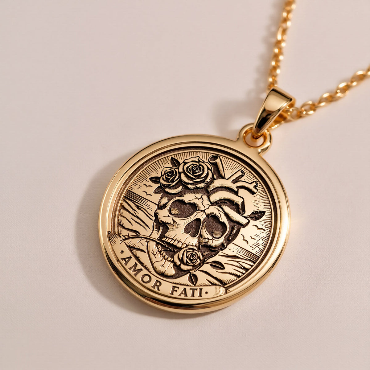 Amor Fati Latin Quote Charm Necklace | 14K Gold & Silver Options - Stoic Philosophy Gift - Image 1