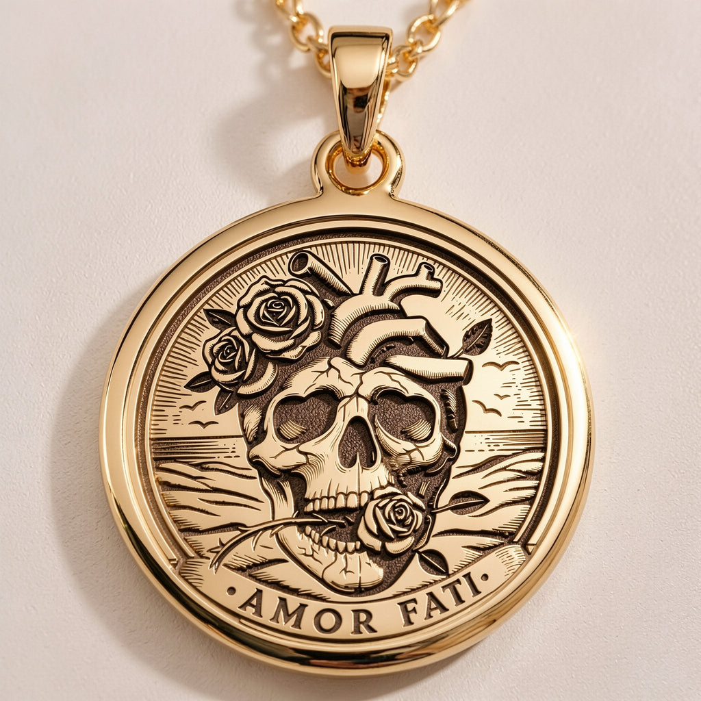 Amor Fati Latin Quote Charm Necklace | 14K Gold & Silver Options - Stoic Philosophy Gift - Image 2
