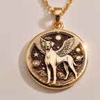 Doberman Angel Medallion Pet Memorial Necklace Necklaces 925 925 Sterling Silver winged angel pendant necklace with a round shape and celestial design.