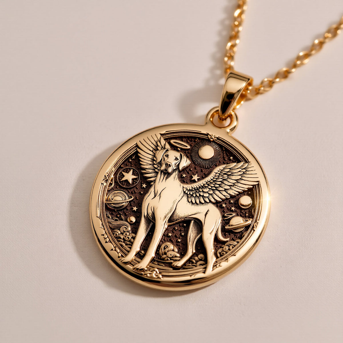Doberman Angel Medallion Pet Memorial Necklace Necklaces size chart with pendant dimensions and chain length options