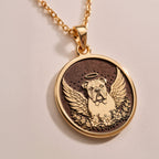 Celestial English Bulldog Medallion Pendants 925 925 Sterling Silver dog portrait pendant necklace with stars on a textured background.