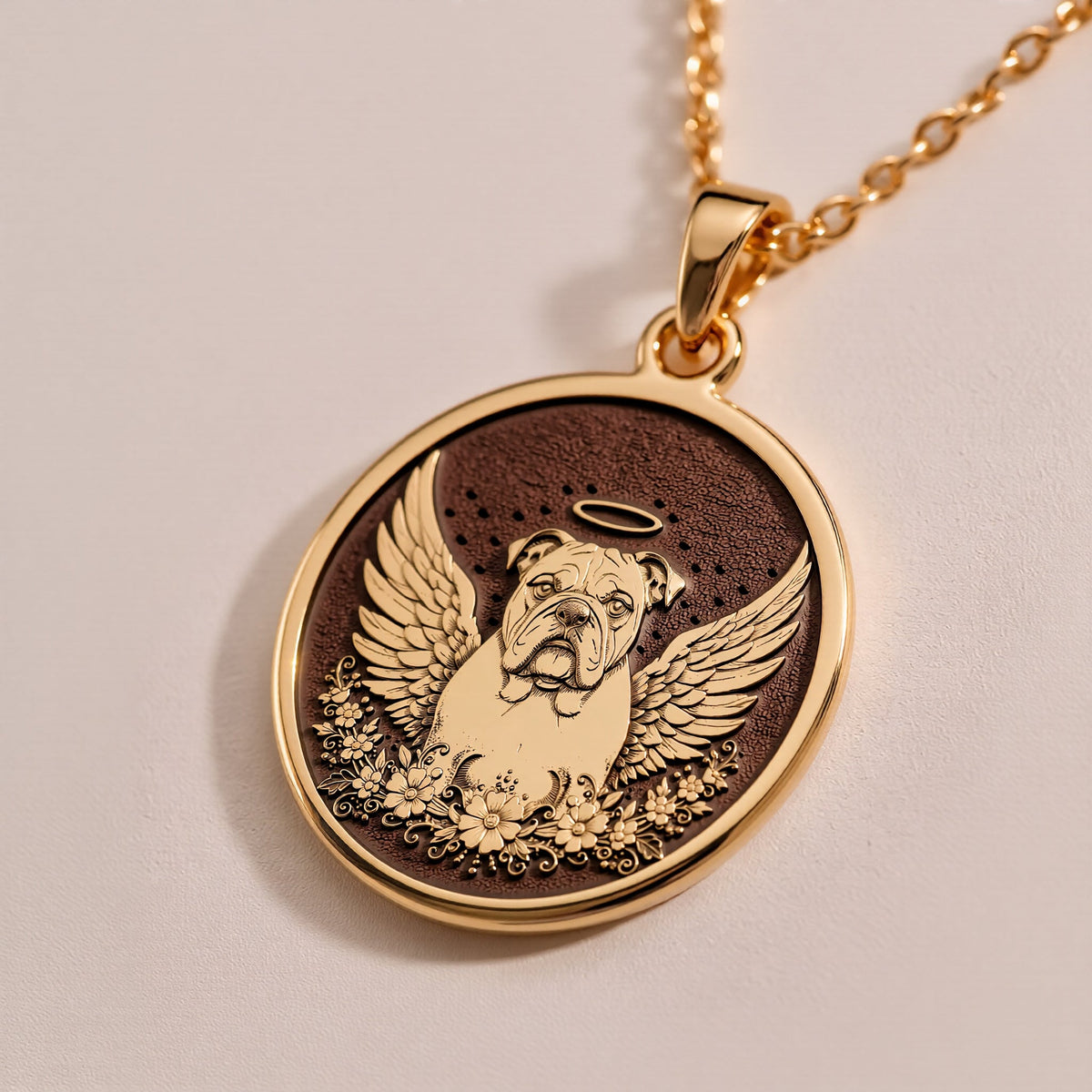 Celestial English Bulldog Medallion Pendants 14K 14K Gold Plated dog surrounded by stars circular pendant necklace