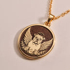 Celestial English Bulldog Medallion Pendants 14K Rose 14K 14K Rose Gold Plated metal bulldog portrait pendant necklace with circular design