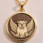Celestial English Bulldog Medallion Pendants 925 925 Sterling Silver round pendant necklace with abstract geometric design and chain size chart.