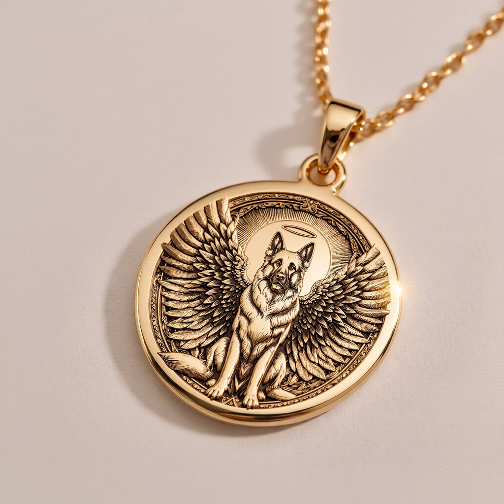 925 sterling silver Angel Guardian German Shepherd Medallion: size chart gold-plated ro...