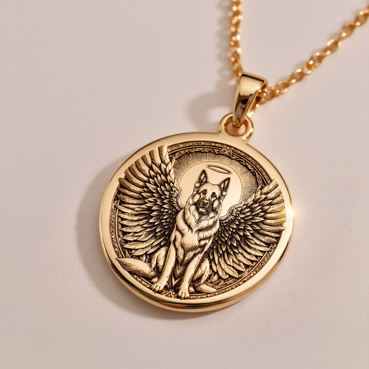 925 sterling silver Angel Guardian German Shepherd Medallion: size chart gold-plated ro...