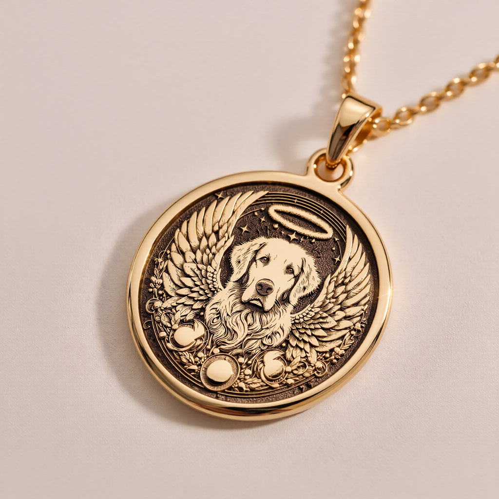 925 sterling silver Angel Guardian Golden Retriever Medallion: size chart gold sizes fr...