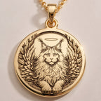Silver plated Angel Cat Maine Coon Medallion: round Maine Coon cat memorial with engra...