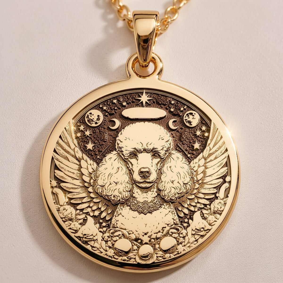 Angel Poodle Dog Medallion Pendant | 14K Gold & Silver Options - Pet Memorial Rainbow Bridge Guardian - Image 2