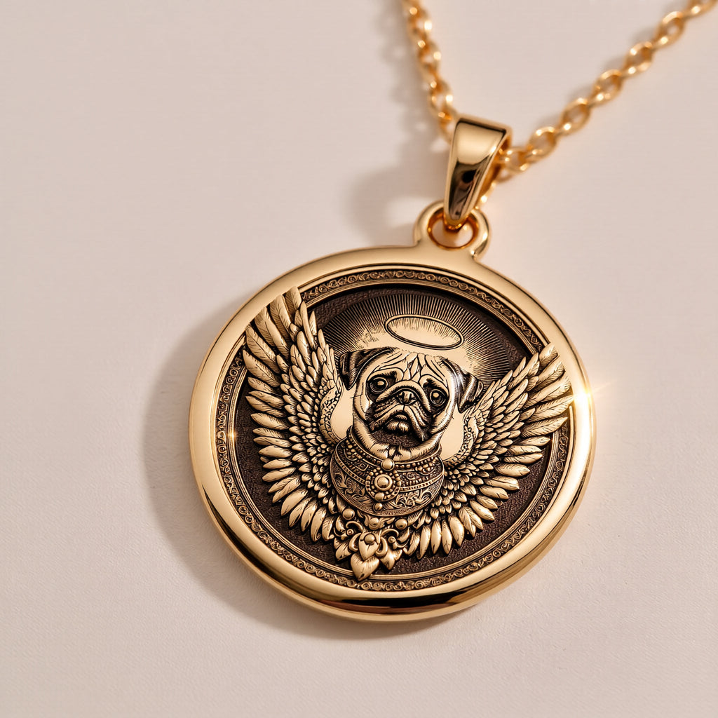 925 sterling silver Angel Pug Dog Guardian Medallion: size chart round gold medallions ...