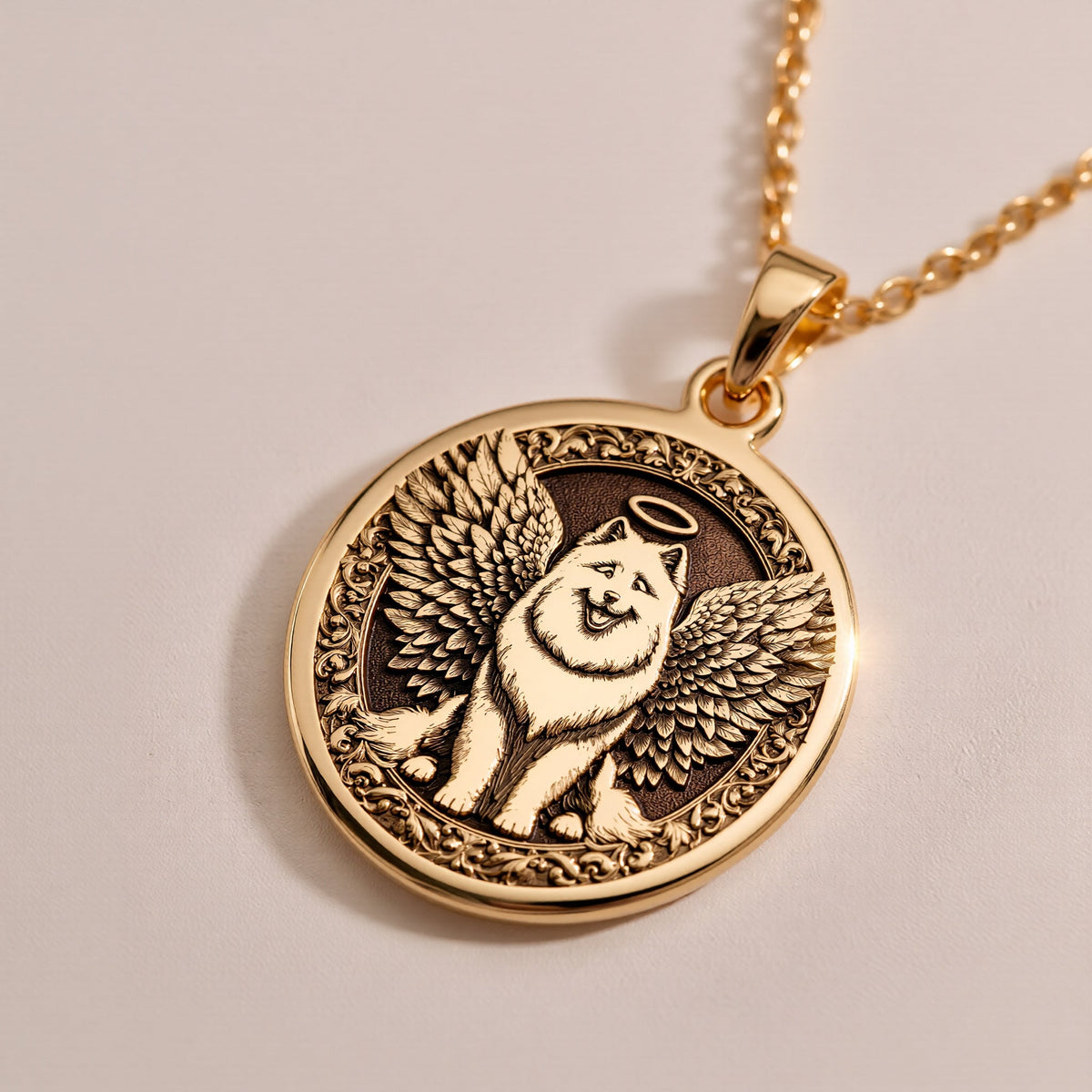 925 sterling silver Angel Dog Samoyed Medallion: size chart gold medallions in 14mm to ...